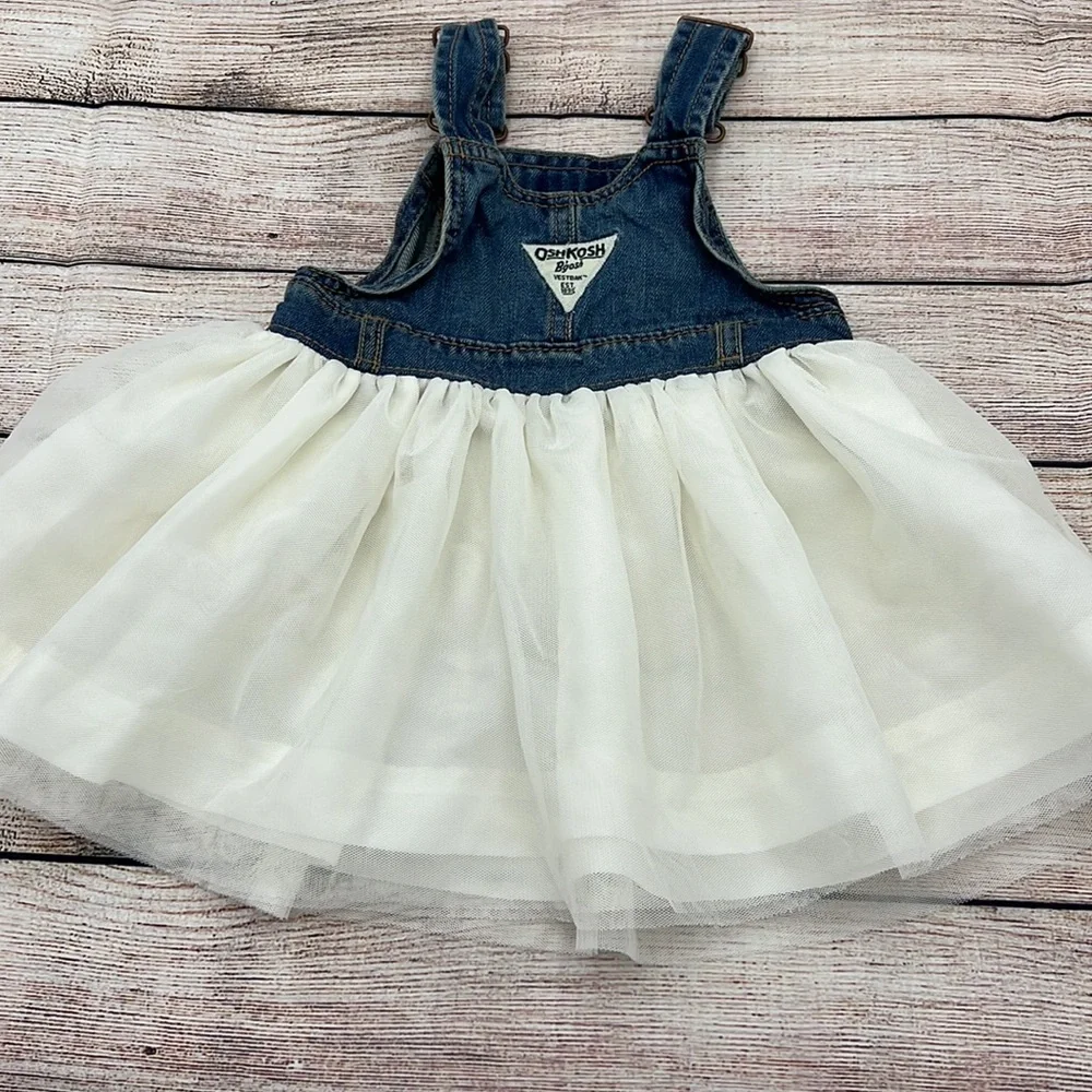 Osh Kosh Overall Dress with Cream Tulle Skirt Size 12 Months